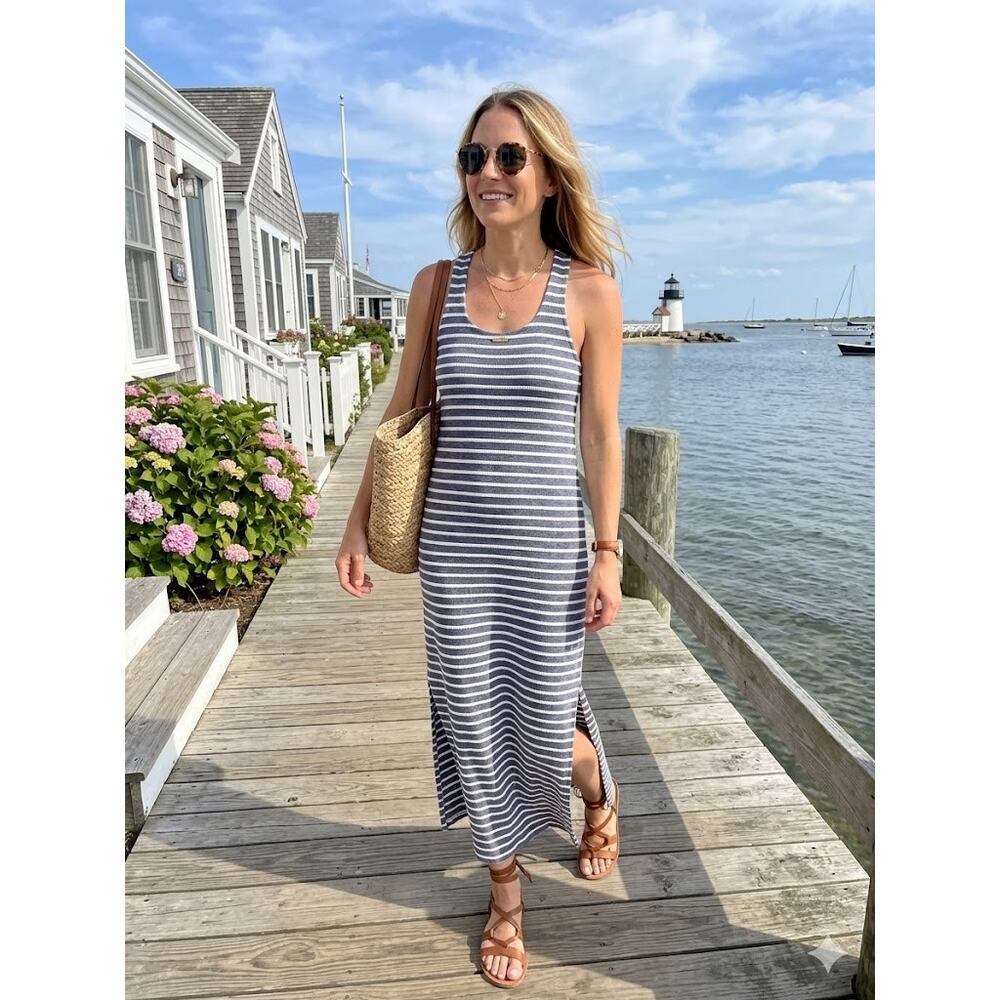 Sail to Sable Navy and White Striped Midi Tank Dress